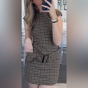 Zara Plaid Cap Sleeve Dress with Belt